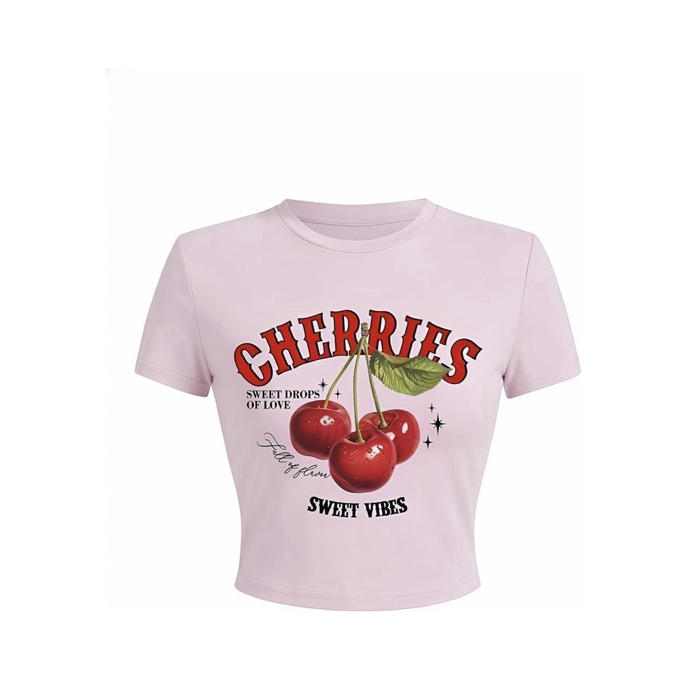 Women's Cherry Tshirt Pink Y2K *fits Small See Last Photo For Measurements*